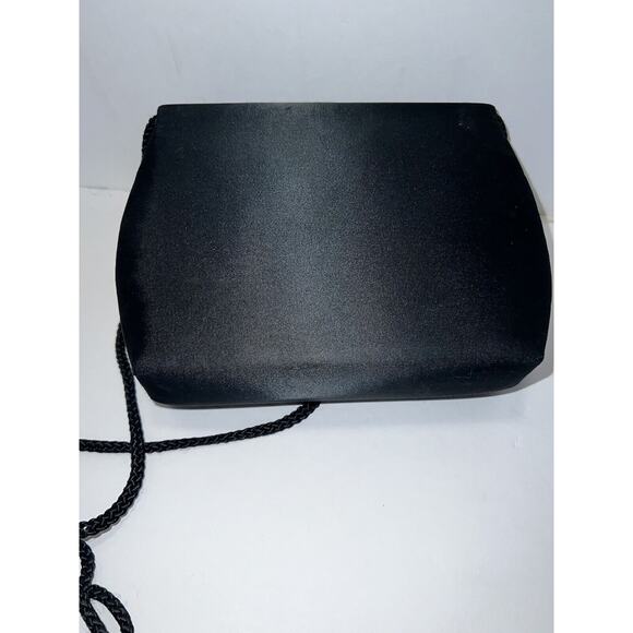 VTG. BLACK SATIN RHINESTONES Evening Bag Clutch Shoulder Bag - Picture 5 of 10